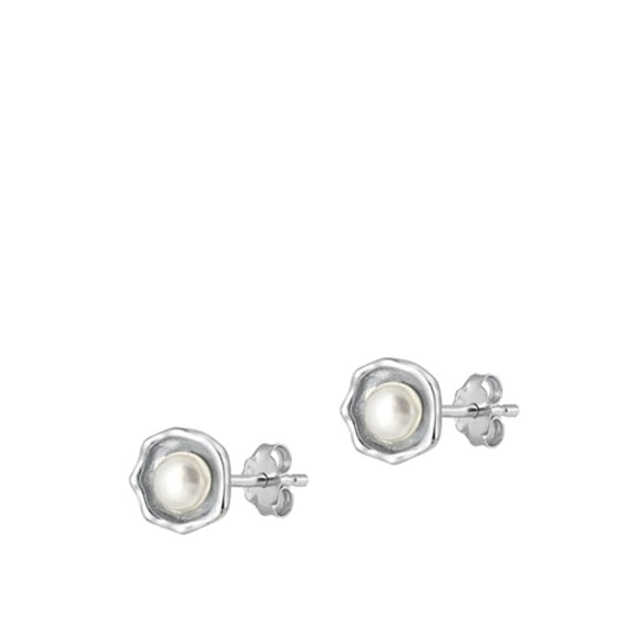 Sterling Silver Simulated Pearl Abstract High Polished Earrings .925 New Jewelry Female Unisex