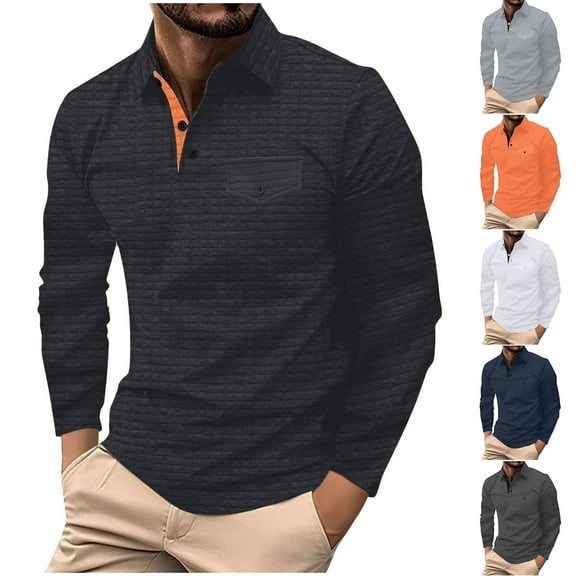 UVEASISHA Golf Shirts for Men Long Sleeve Soft Waffle Knit Pullover Business Casual Button Up Lapel Knitted Shirt 2024 Fashion Fall Tops Sales Today Clearance Black L