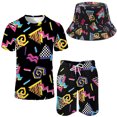thumbnail image 3 of Conjunto de 2 piezas para hombre, camisetas disco de los años 80 y 90, camisetas hawaianas vintage de playa, pantalones cortos, chándal de verano para fiesta con temática callejera Y2k, 3 of 5