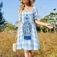 thumbnail image 3 of Pot de Gingembre Bleu et Blanc avec Vichy Robe Sans Manches Robe Élégante, 3 of 5