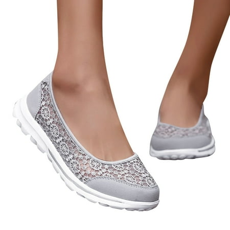 

HIBRO Women Breathable Lace Up Shoes Flats Casual Shoes Unisex Lightweight Mesh Work Shoes Sporty Breathable Slip Work Trainers