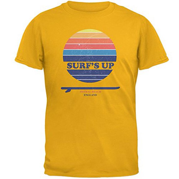 Surf's Up Fistral Beach England Gold Adult T-Shirt - 2X-Large