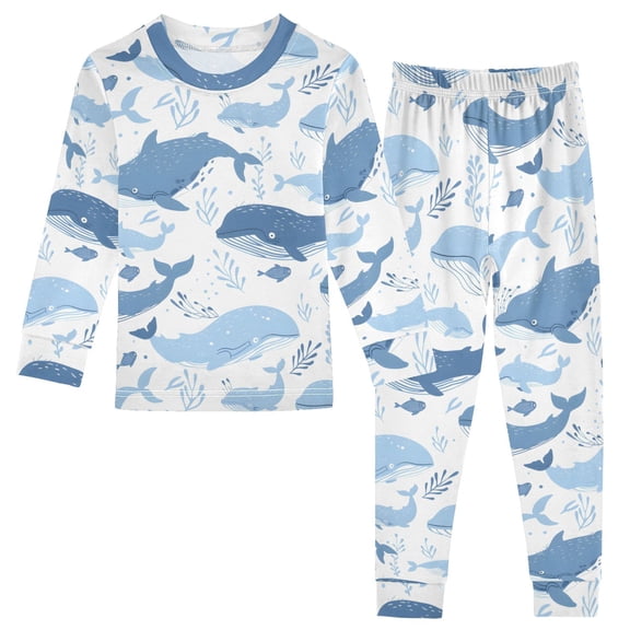 Dailycode Cotton Pajama Set Snug Fit Long Sleeve Top and Pants for 18M-8Y Different Whales and Leaf