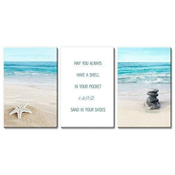 3 Panel Tropical Beach Landscape with Inspirational Quotes Gallery 24 x36 x 3 Panels