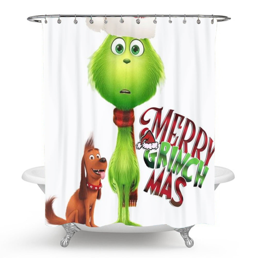 Grinch Style Printed Fabric Shower Curtain With Hook Exclusive