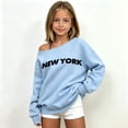 thumbnail image 2 of Shadoumai Kids Girls Oversized Sweatshirt Off the Shoulder Tops New York Letter Print Preppy Plain Fall Pullover Long Sleeve Casual Tops for School, 2 of 6