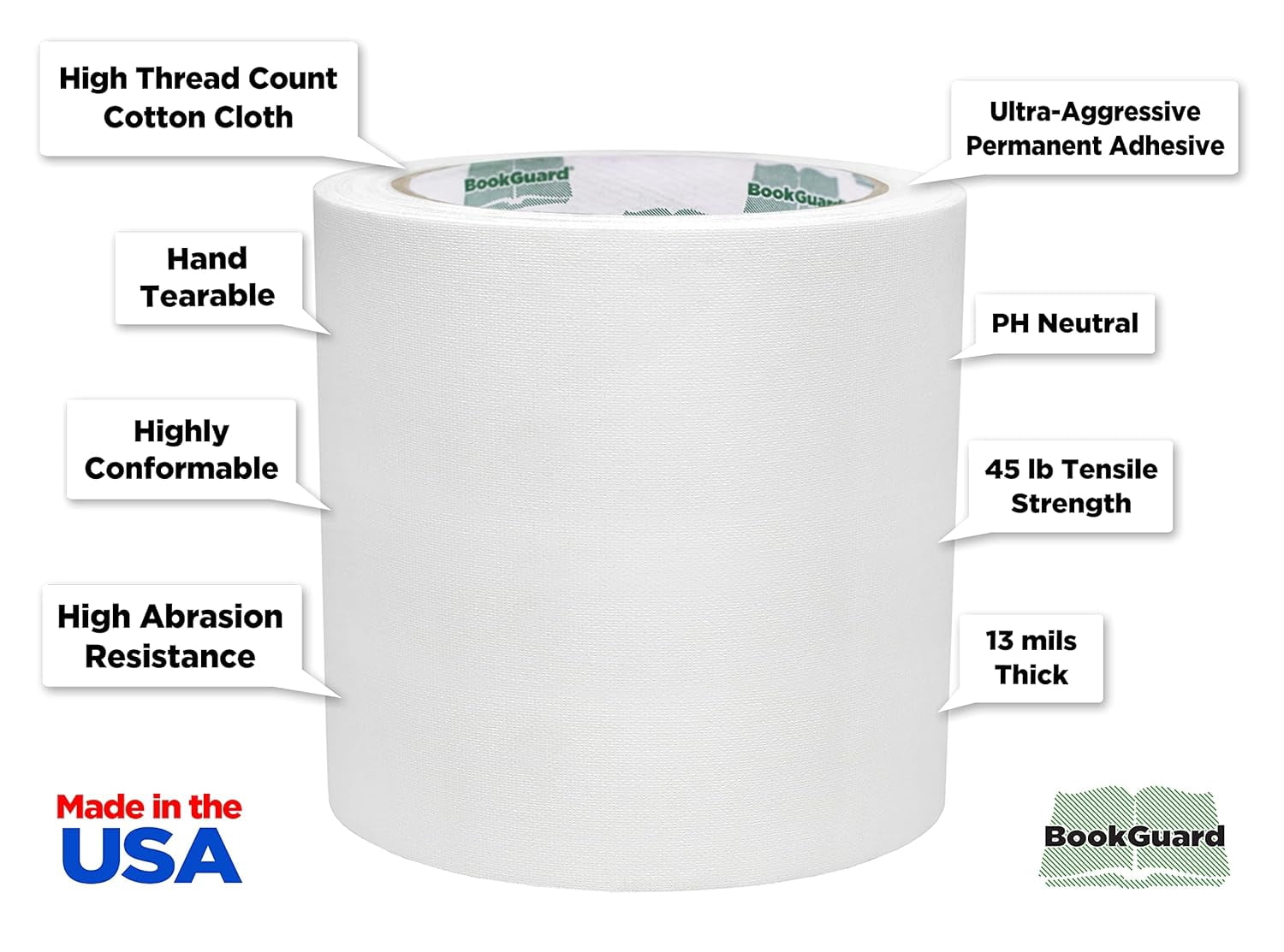 4 inch Premium Bookbinding Repair Cloth Tape, 15 Yard Roll, White