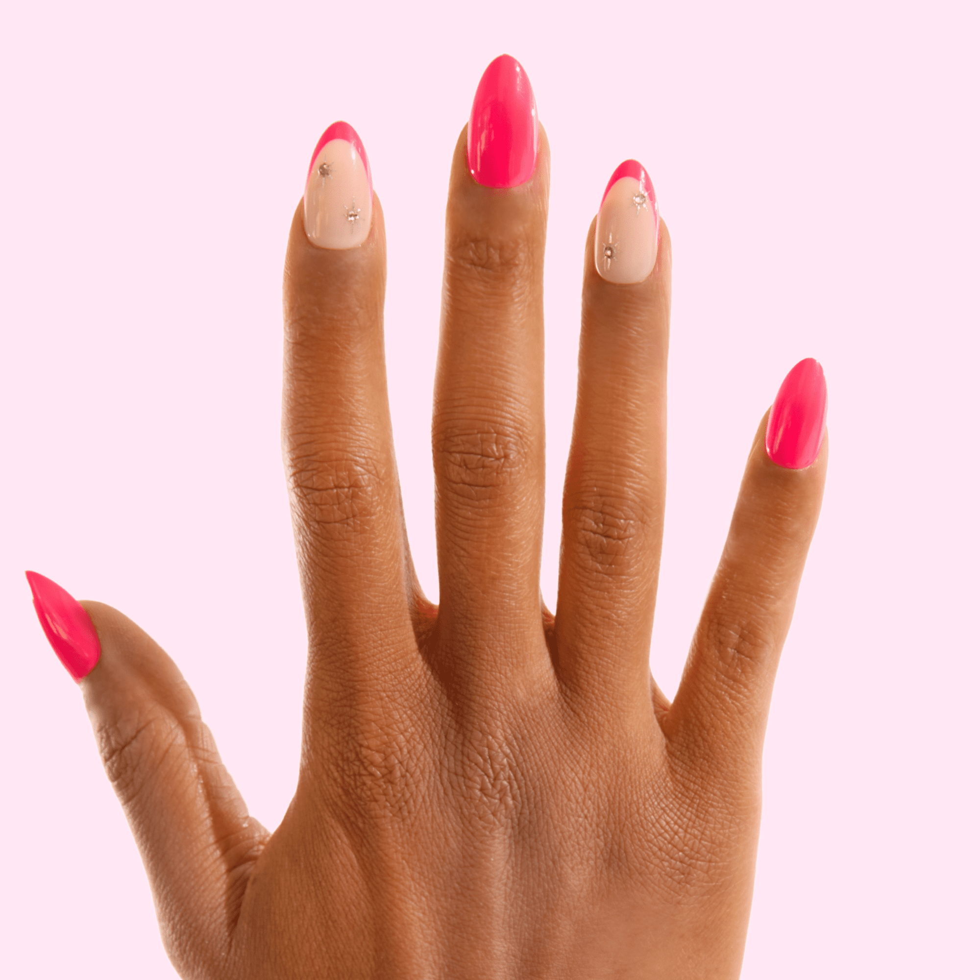 PaintLab Short Almond Press On Nails 3D, Celestial Pink, 30 Count
