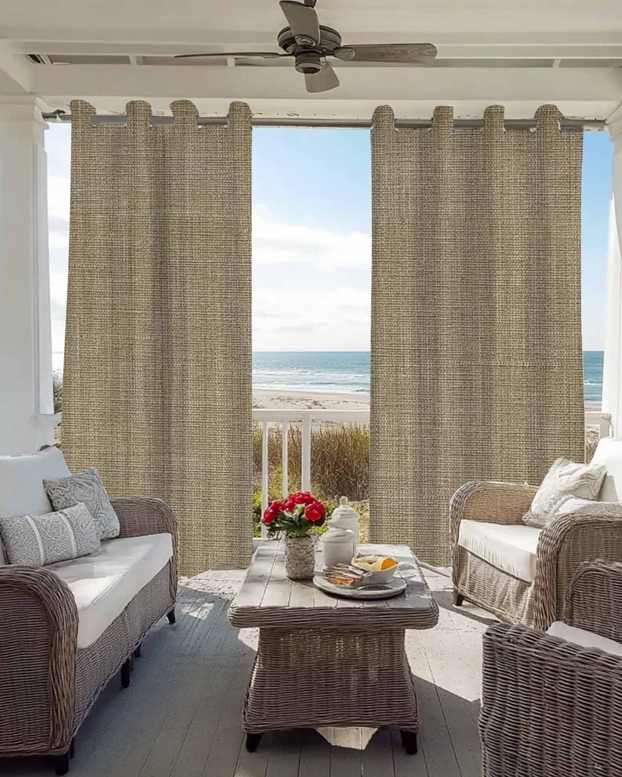 Brown Linen Texture Blackout Curtains 54 Inches Long, Farmhouse Solid Color 2 Panels, Thermal Insulated Room Darkening Drapes with Grommets, 42W x 54L Each Panel