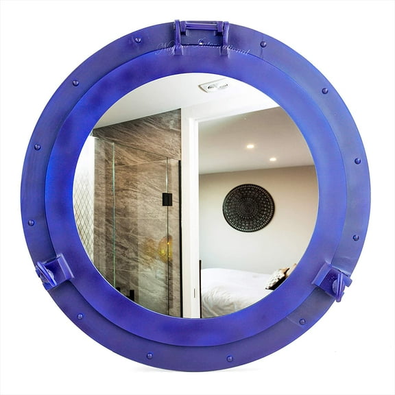Nagina International Nautical Porthole Aluminium Blue Color | Maritime Wall Decor (10 Inches, Mirror)