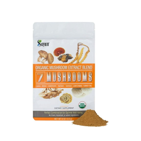 Sayan 7 Mushroom Extract Powder, Organic Reishi Lions Mane Powder (4 oz)