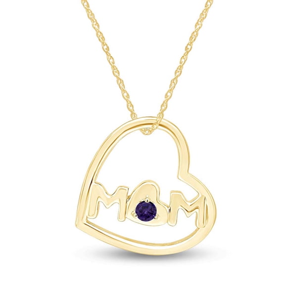 AFFY Mother's Day Jewelry Gifts Round Cut Simulated Alexandrite Open Heart Mom Pendant Necklace In 14k Yellow Gold Over Sterling Silver