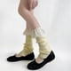 thumbnail image 4 of Ribbed Knit Leg Warmers Calf Socks Japanese Women Girls Ruffled Lace Trim Boot Cuffs Sweet Colorful Leg Covers Stockings light yellow, 4 of 4