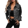 thumbnail image 2 of Vmvidoty Denim Jacket Womens Jean Jacket Casual Long Sleeve Drop Shoulder Button Front Coat with Pockets 1_Black L, 2 of 7