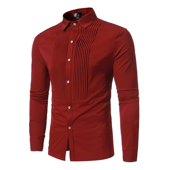 Mens Slim Fit Dress Shirts Button Up Front Pleated Details Dinner Wedding Party Dress Suit Blazer Tops