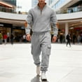thumbnail image 2 of RYDCOT Men's 2 Piece Outfits Long Sleeve Pocket 1/4 Zipper Polo Sweatshirt and Cargo Sweatpants Tracksuit Set Gray, 2 of 9