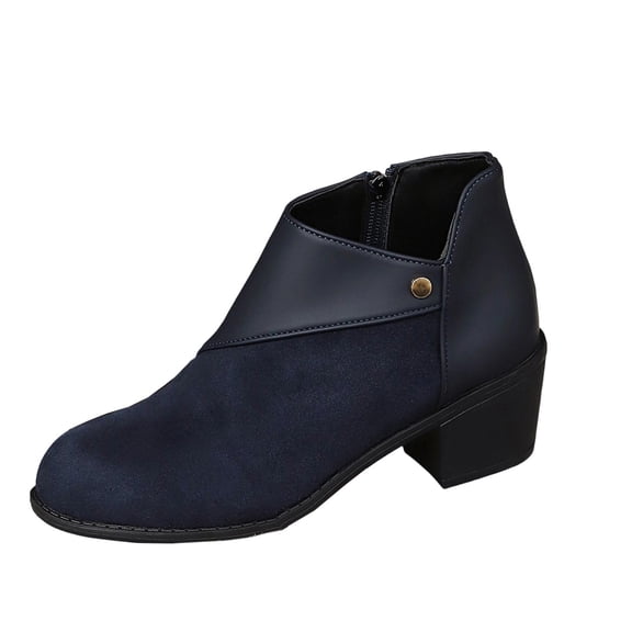 hzomhy Womens Short Boots Round Toe Pull On Side Zipper Low Heel for Casual Daily and Fall Winter Wear
