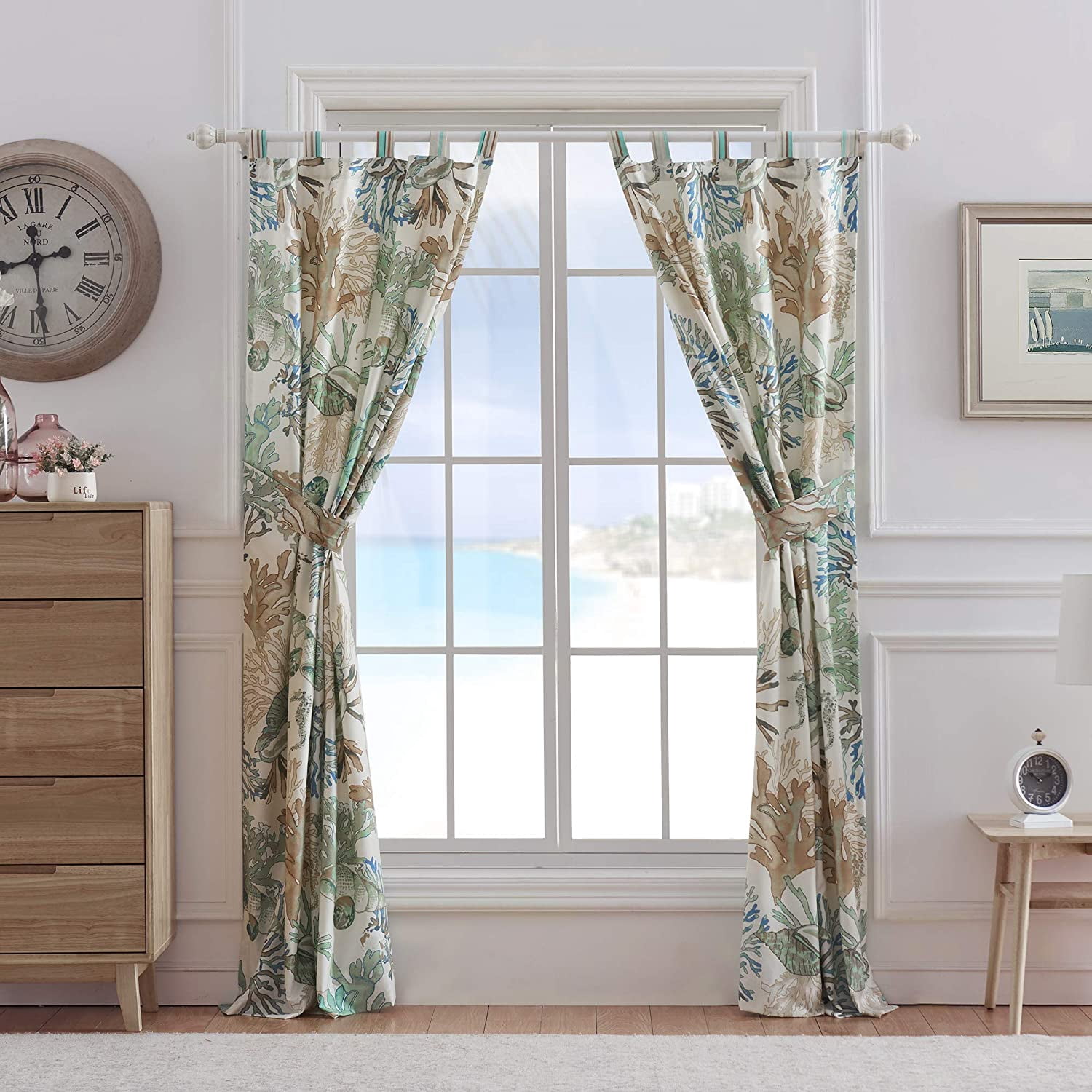 Barefoot Bungalow Atlantis Jade Coastal Light Filtering Curtain Panels, Set of 2, 84-in. L