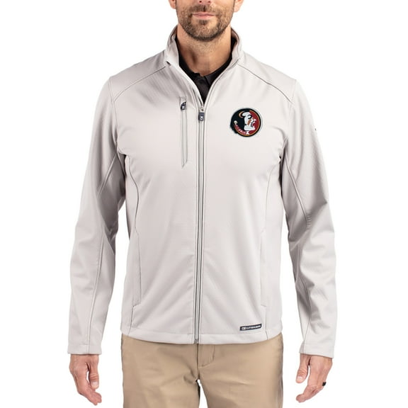 Men's Cutter & Buck Gray Florida State Seminoles Evoke Eco Softshell Recycled Full-Zip Jacket