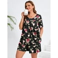 thumbnail image 2 of SHOWMALL Women's Plus Loungewear Set 2 Piece Floral Pajama Short Sleeve Tops and Shorts Midnight Red Rose 4X Soft Sleepwear with Pockets, 2 of 6