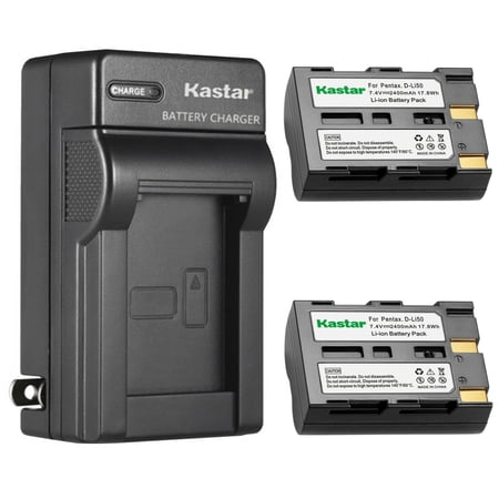 Kastar 2-Pack D-Li50 Battery and AC Wall Charger Replacement for Pentax D-Li50 DLI50 Battery  Pentax D-BC50 Charger  Pentax K10  K10D  K10D GP  K10D Grand Prix  K20D Camera