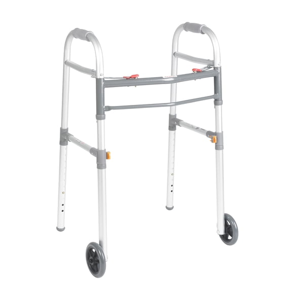 Drive Medical Two Button Folding Universal Walker with 5" Wheels