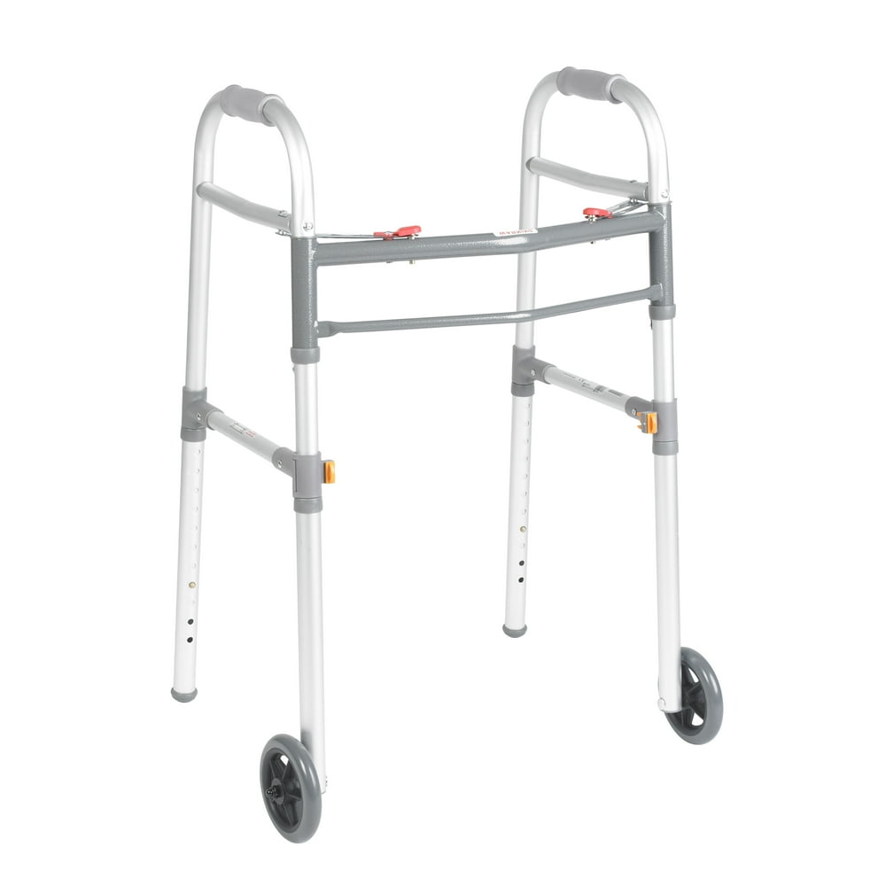 Drive Medical Two Button Folding Universal Walker with 5" Wheels