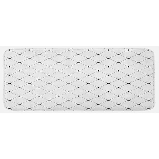 Fleur De Lis Kitchen Mat, Shabby Form Style Damask Pattern with Vintage Geometric Diamond Lines, Plush Decorative Kitchen Mat with Non Slip Backing, ...