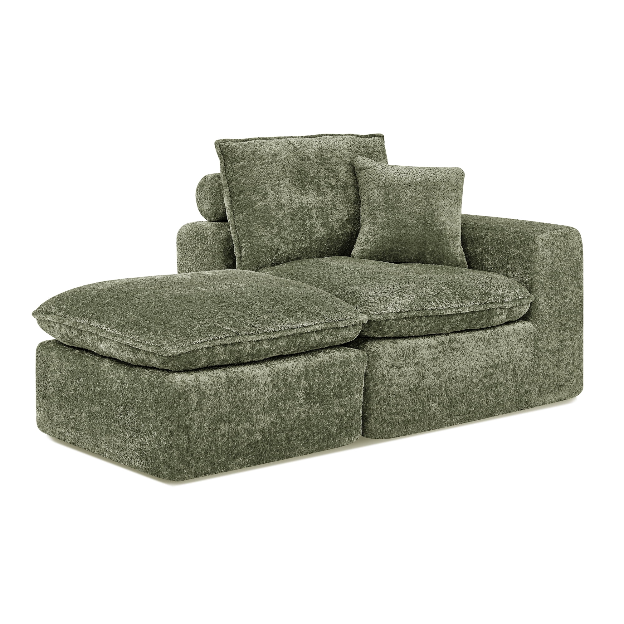 107" Boucle Sectional Sofa L Shaped Couch with Ottoman Cloud Couch 4 Seat Modular Sofa Deep Seat Living Room Furniture, Green