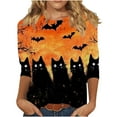 thumbnail image 2 of VKOYWKM Halloween Shirts for Women 3/4 Sleeve Halloween Black Cat Graphic T Shirt Crew Neck Vintage Tops Funny Print Tees, 2 of 5