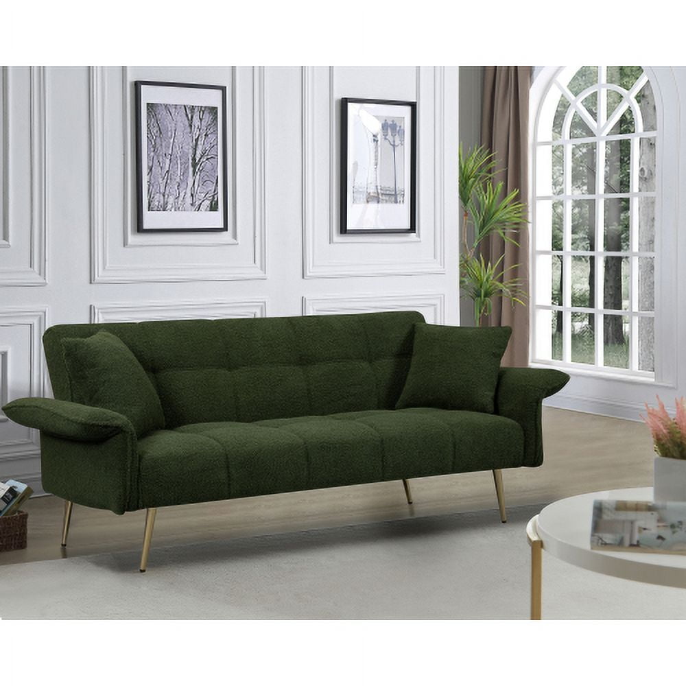 BSHTI 70.1 inch Futon Sofa Couch, Modern Convertible Double Sofa Bed with Folding Armrests for livingroom,Green