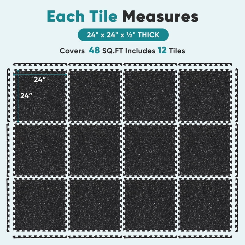 Gianna 12Pcs 1/2"Thick Gym Flooring Mats，Exercise Yoga Mat，Black-1