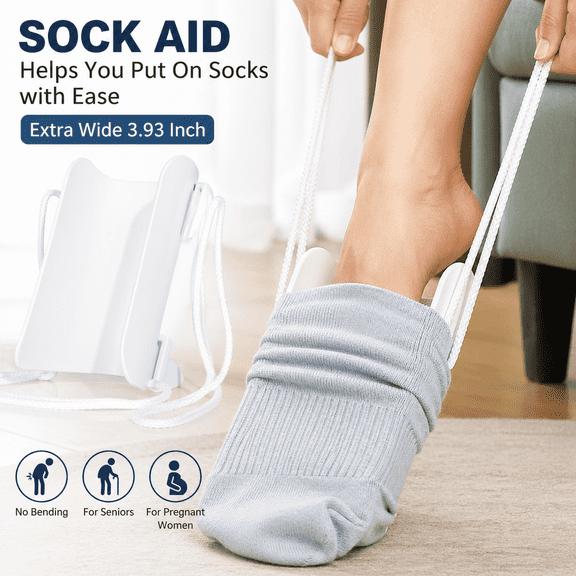 Easy on and off Sock Aid, Pulling Assist Device - Sock Helper Aid Tool with Foam Handles - Sock Assist Device for Elderly, Senior, Pregnant, Diabetics