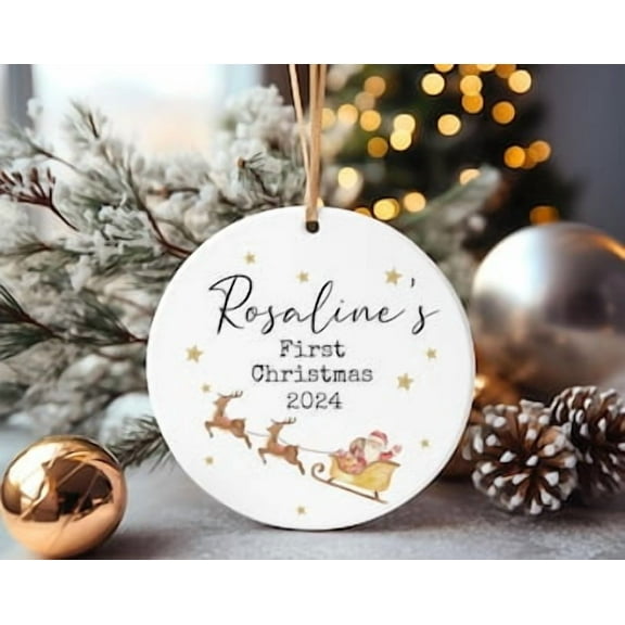 Babyâ€™s First Christmas Ornament 2025 Personalized - Custom Name Santa Sleigh Ornament - Newborn Holiday Keepsake Gift for Baby