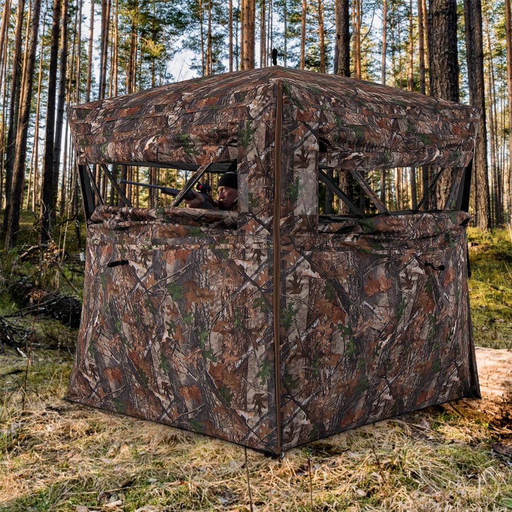 Grace Paws Hunting Blind 360 Degree One-Way See-Through Ground Blind for 2-3 Person