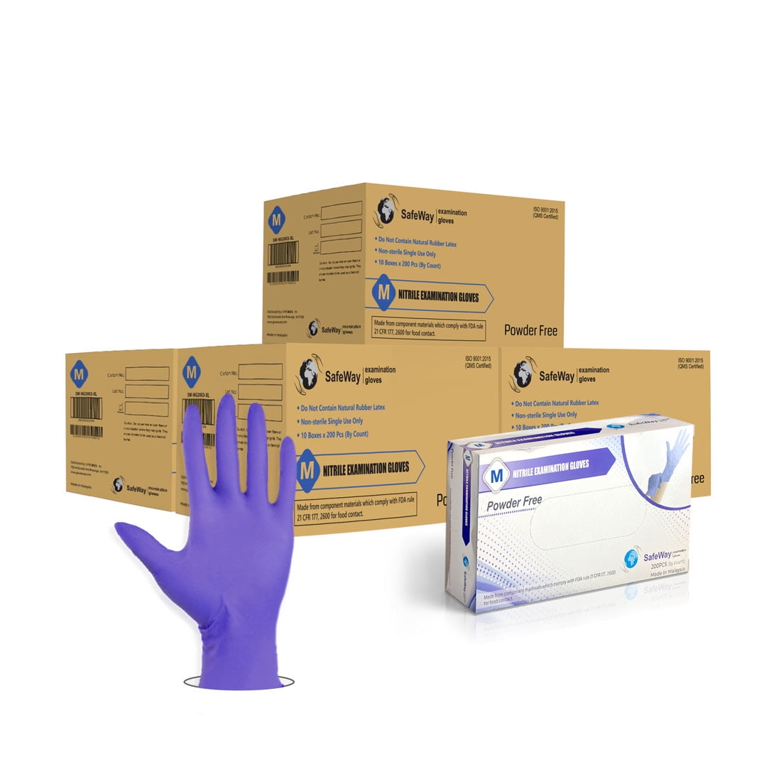 SafeWay Premium Nitrile Disposable Exam Gloves, Medium, 10000/Box