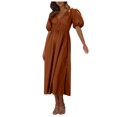 thumbnail image 1 of Daznico Robes Élégantes pour Femmes, Robe à Manches Bouffantes Col en V Taille Haute et Dos Ouvert Fendu, Robes pour Femmes Cache Ventre, 1 of 5