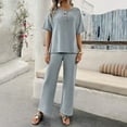 thumbnail image 3 of SWSMCLT Women's Summer 2 Piece Outfit 2 Piece Knit Spring Fall Lounge Set Short Sleeve Sweater Wide Leg Pant Suits Casual Cozy Grey Small, 3 of 5