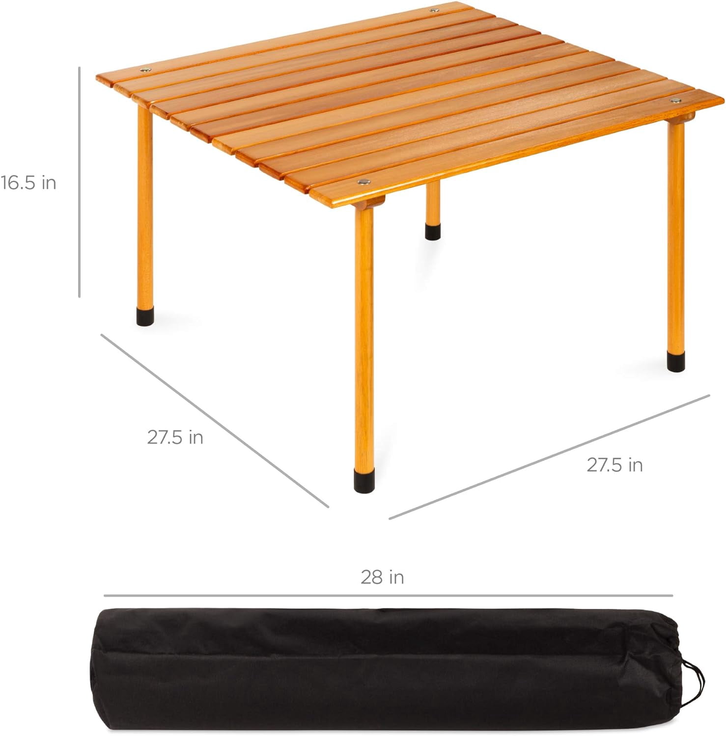 Foldable All-Purpose Portable Wooden Square Table with Carrying Case, Brown