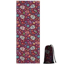 Purple Colorful Skull Flower Pattern Hot Yoga Mat Towel Non Slip for Hot Yoga - Quick-Drying Yoga Mat Cover with 4 Corner Pockets with Travel Bag - Hot Yoga Towel Non Slip 70"x26"