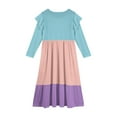 thumbnail image 4 of Abcomgle Girls Dresses Size 10-12 Casual A-Line Ruffle Long Sleeve Girls Long Dresses Colorblock Crew Neck Sundresses Formal Tiered Dresses with Pockets,Sky Blue, 4 of 5