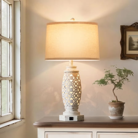 NATYSWAN 28.5-Inch Table Lamp with USB-A & USB-C Charging Ports & Built-in Night Light, 9W LED Bulb Included, for Bedside, Office, Living Room