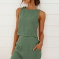 thumbnail image 6 of GILIGEGE Linen Sets for Women 2 Piece Summer Women Suit Fashion Comfortable Vest and Long Pants Solid Color Top Set Suit Wide Leg Pants Tracksuit Lounge Matching Sets Army Green 3Xl, 6 of 8