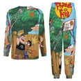 thumbnail image 6 of Phineas And Ferb Men's Lounge Pajamas Set 2-Piece Crew Neck Sleepwear Soft Long Sleeve Top & Pants for Sleep, Home & Vacation M, 6 of 8