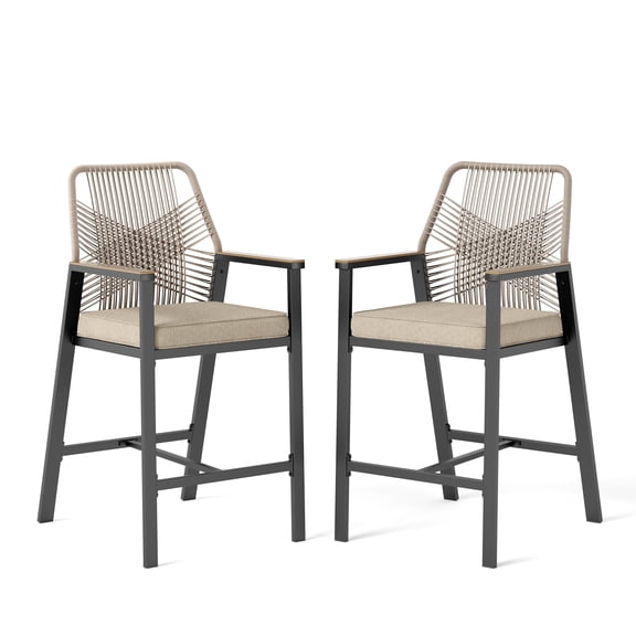 Sophia & William 2Pcs Outdoor Patio Bar Stools Wicker Rattan Counter Height Chairs