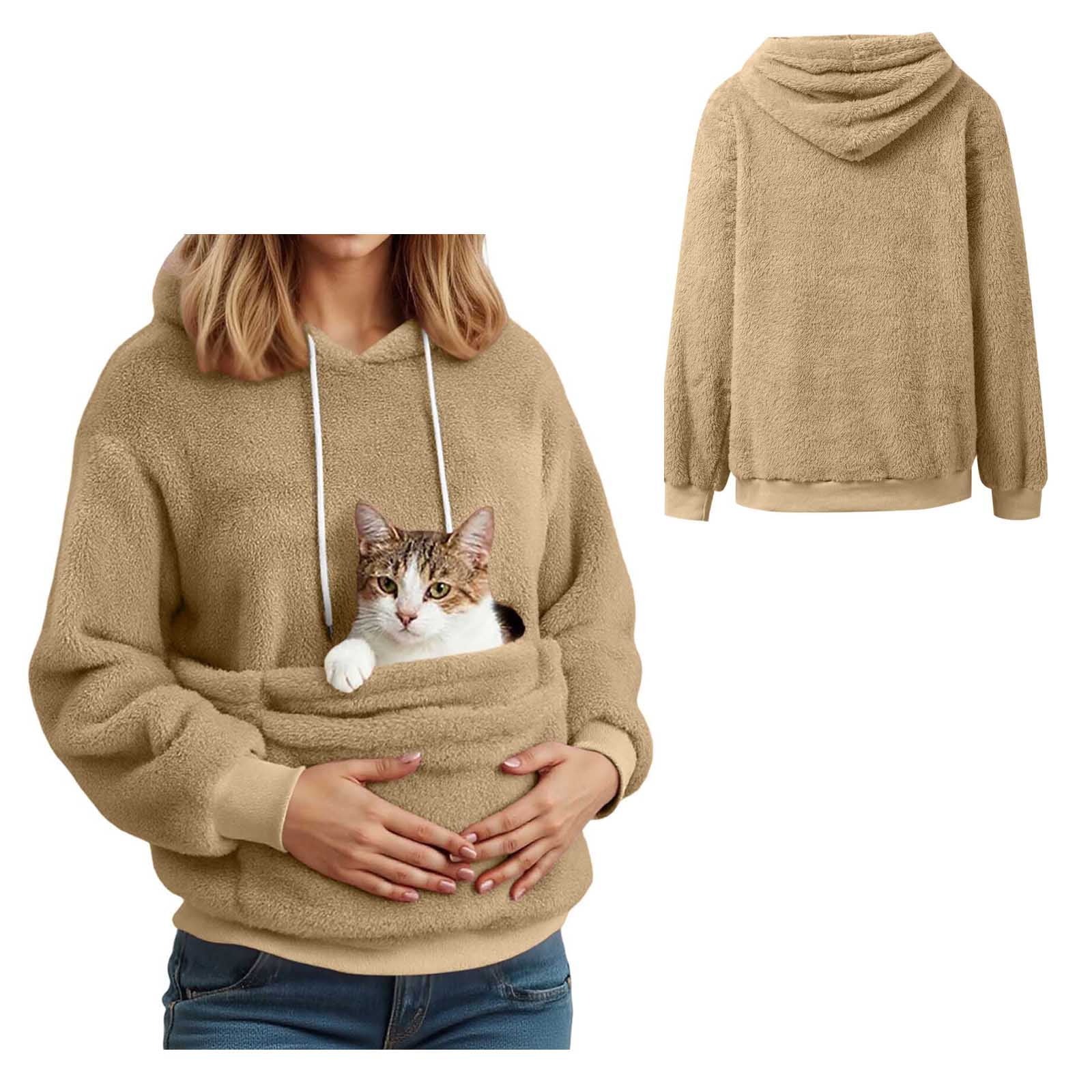 Womens Big Pet Pouch Sweatshirt Pullover Pet Hoodie Carrier Long Sleeve Large Pocket Sweatshirt for Women Fall Clothes