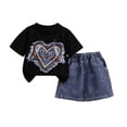 thumbnail image 4 of ZOYOEN Toddler Girls Fashion Outfits Set- Casual Cute Short Sleeve Baby Summer Clothes Embroidered T Shirts and Denim Shorts Black Size 4 T, 4 of 6