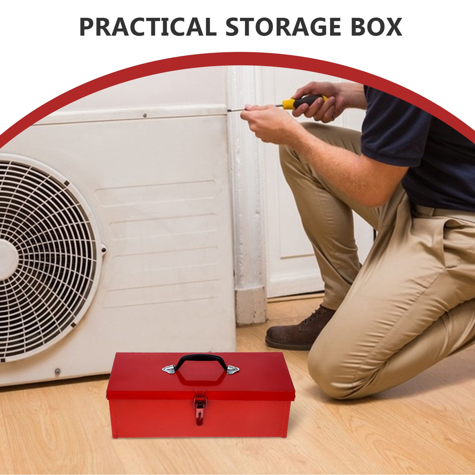 IDEANATEGRATE 1Set Red Metal Tool Box for Household Tools and Portable Use 39.0X16.0X13.0Cm