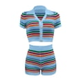 thumbnail image 5 of JFOPQVSM Crochet Sets Two Piece Women Summer Causal Knit Short Sleeve Button Down Shirt and Shorts Matching Set Jumpsuit, 5 of 5