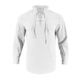 thumbnail image 3 of StSilkitty Mens Long Sleeve Shirts Linen Lace up V Neck T-Shirts Solid Color Lightweight Casual Pullover Tops, 3 of 6
